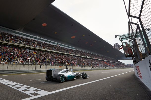 Hamilton takes the chequered flag for the second time